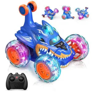Vibrant Blue RC Stunt Car with LED Lights