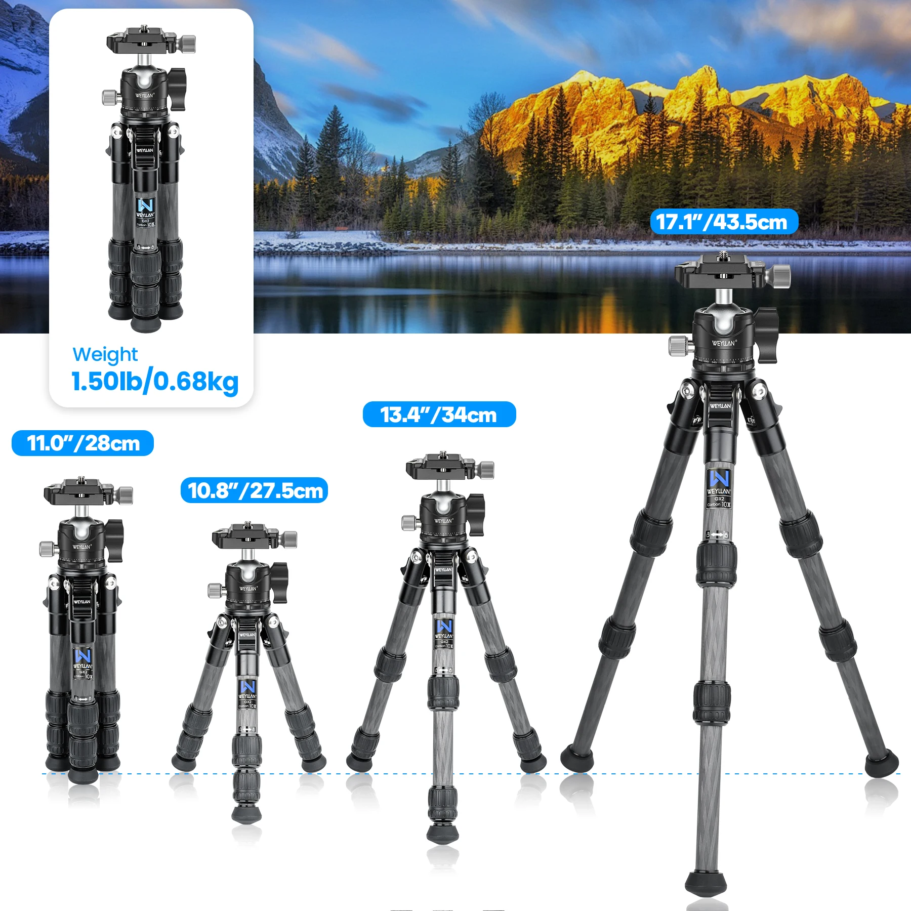 WEYLLAN GX2 Mini Carbon Fiber Tripod 3 WEYLLAN GX2 Mini Carbon Fiber Tripod - Image 3