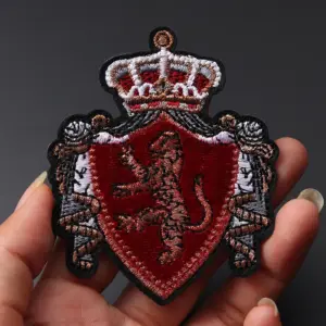 Lion Crown Embroidered Iron-On Patch 9x6.7 cm