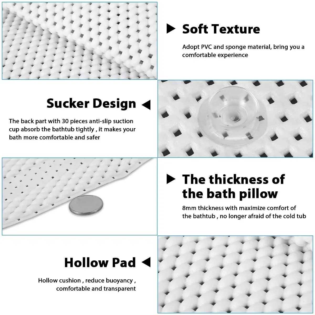 Extra-Long Anti-Slip Bathtub Shower Mat with Pillow 2 Extra-Long Anti-Slip Bathtub Shower Mat with Pillow - Image 2
