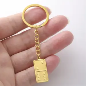 Stainless Steel Domino Keychain in Gold/Silver 10 S76fb2302217342a0bb8b8a239de23d5bI