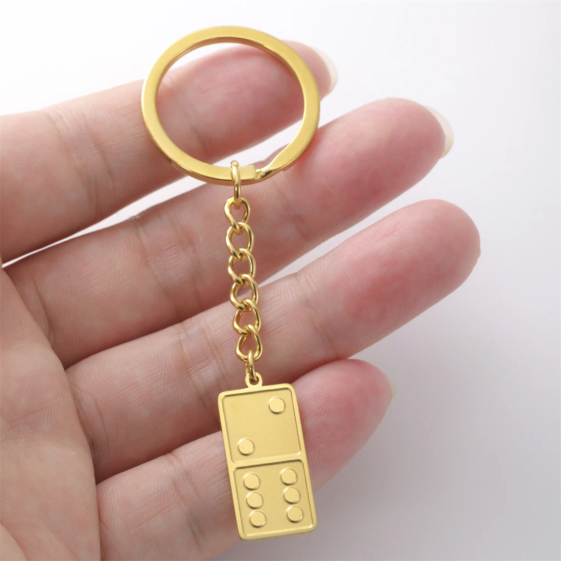 Stainless Steel Domino Keychain in Gold/Silver 4 Stainless Steel Domino Keychain in Gold/Silver - Image 4