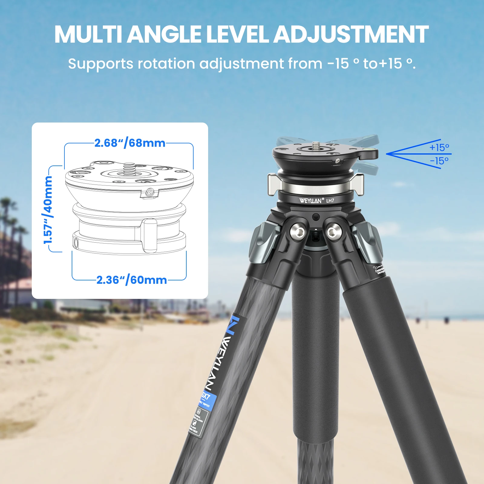 WEYLLAN Aluminum Leveling Tripod Head Supports 10kg 2 WEYLLAN Aluminum Leveling Tripod Head Supports 10kg - Image 2
