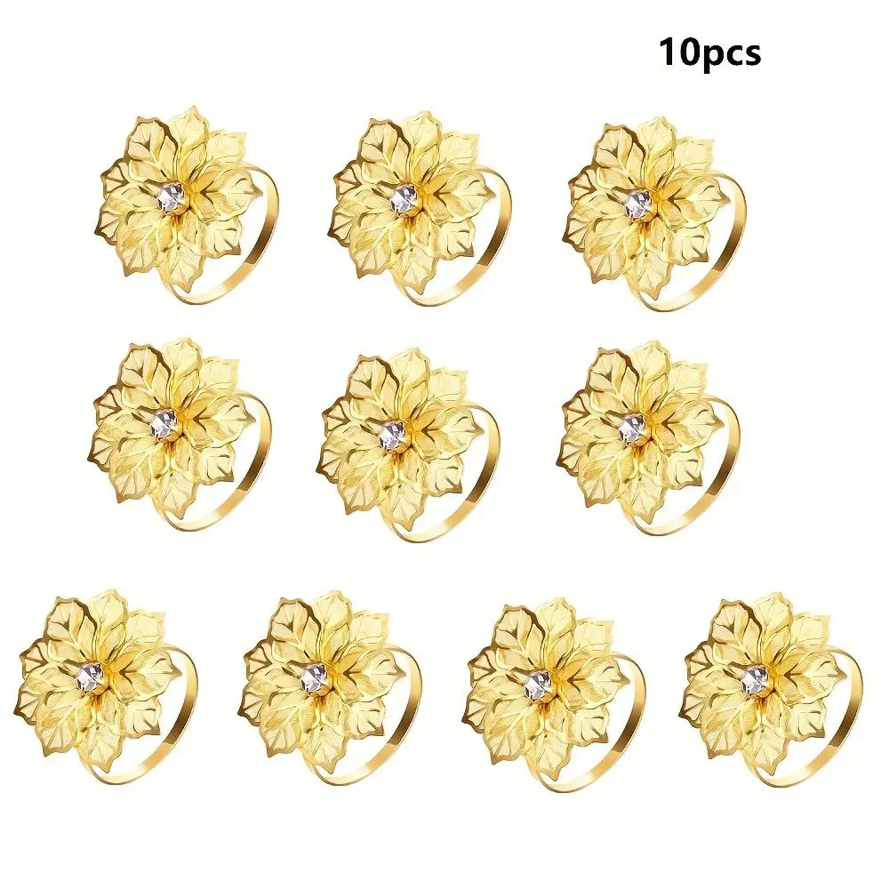 Gold Floral Napkin Rings Set of 10 2 Gold Floral Napkin Rings Set of 10 - Image 2