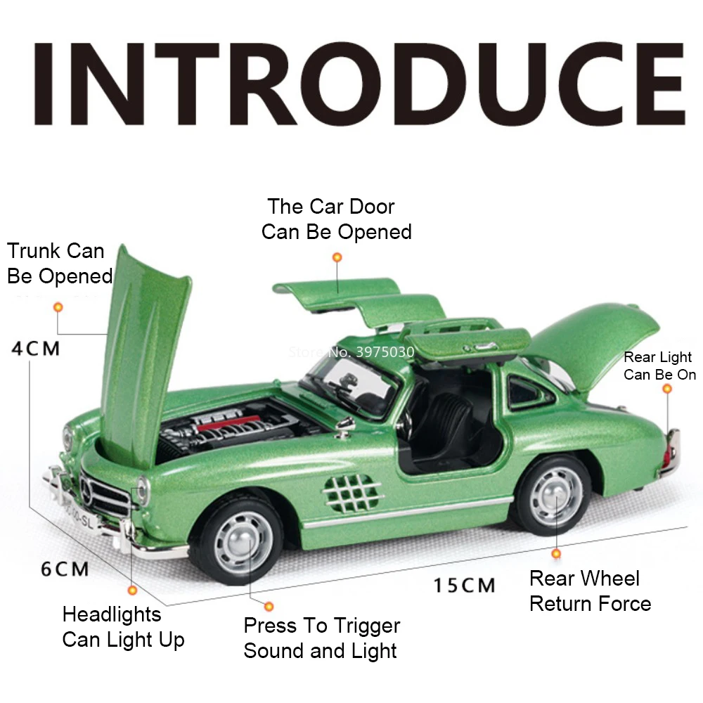 Vibrant Green Mercedes-Benz 300SL Diecast Model 2 Vibrant Green Mercedes-Benz 300SL Diecast Model - Image 2