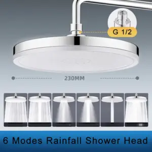 230mm Round Rainfall Shower Head with 6 Modes 18 S7b8a44f4d81744448836a638485407498 1