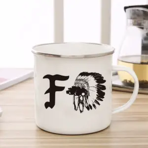 Edgy White Enamel Coffee Mug with Black & Red Graphics 7 S7cf52d61b423430eae4da9683818542bN