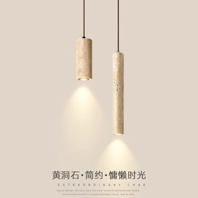 Japanese-Inspired LED Pendant Lamp in Yellow Travertine 6 Japanese-Inspired LED Pendant Lamp in Yellow Travertine - Image 6