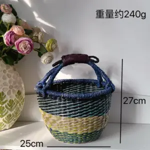Rustic Handwoven Fruit Basket with Leather Handles 18 S805c9ffa67f34ecb985f74987ce73547H