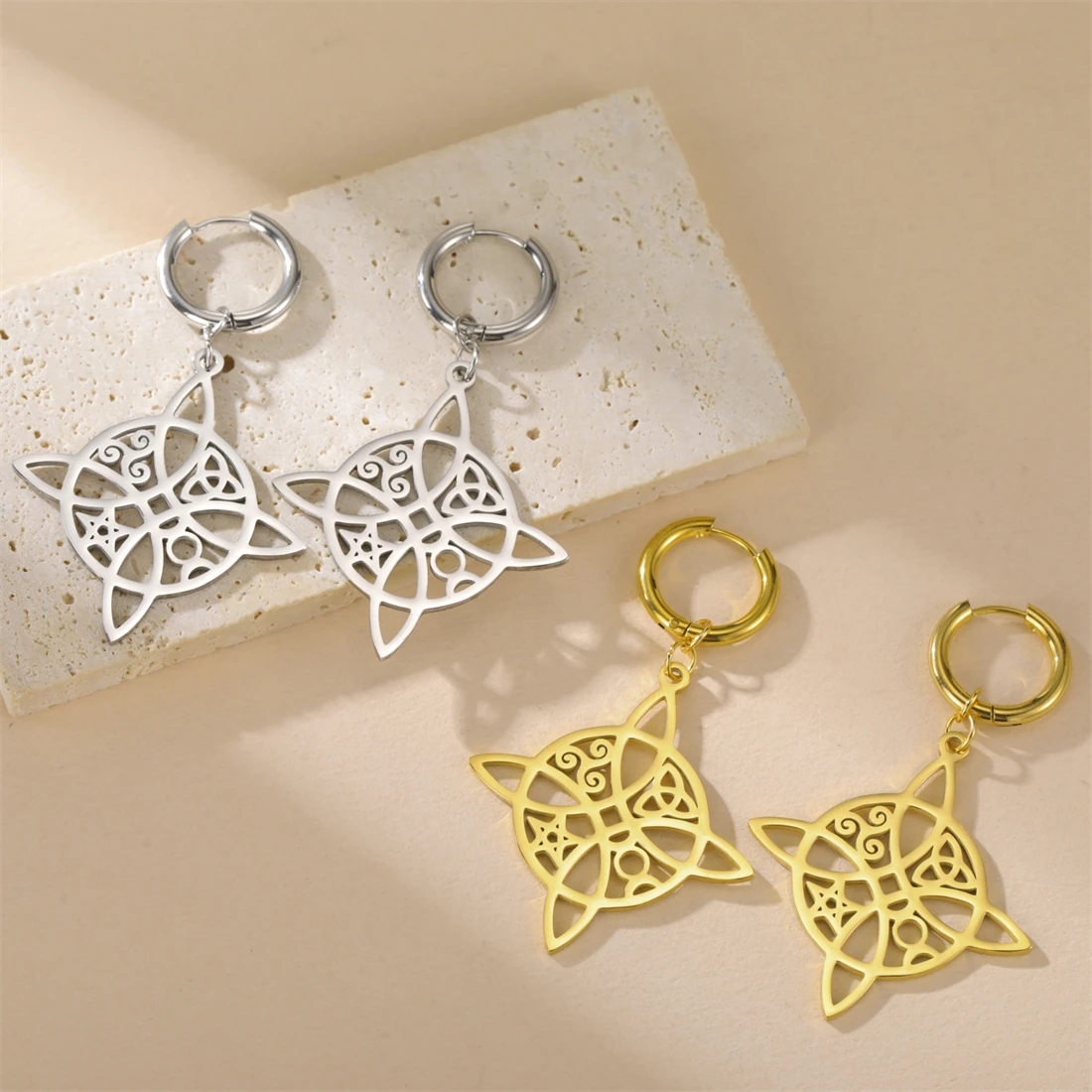 Vintage Stainless Steel Drop Earrings with Skeleton Pattern 3 Vintage Stainless Steel Drop Earrings with Skeleton Pattern - Image 3