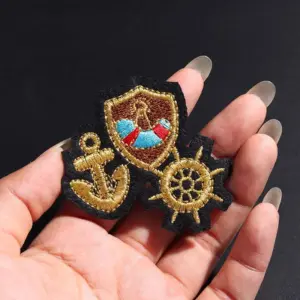 Gold Boat Anchor Rudder Embroidered Patch