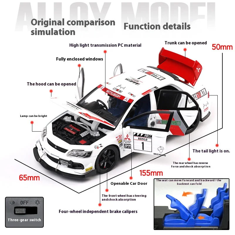 White Mitsubishi EVO 1:32 Diecast Model 2 White Mitsubishi EVO 1:32 Diecast Model - Image 2