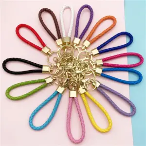 Colorful Braided PU Leather Keychain with Gold Clasp 14 S82705460afee494ca4ffc7001a69527er