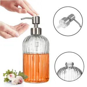 Elegant Glass Soap Dispenser Set with Wooden Tags 8 S827bec8866804b1f83658dd56d024b3e5