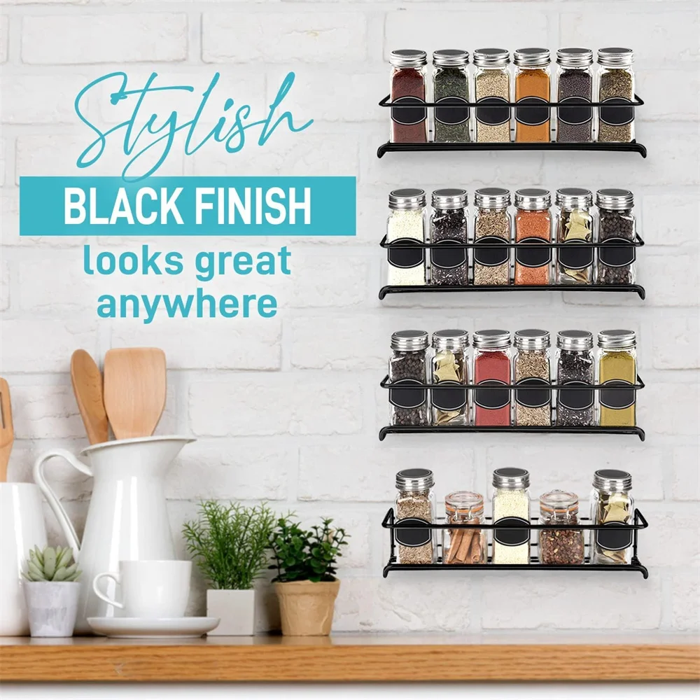 Black Stainless Steel Wall Spice Racks Set of Four 6 Black Stainless Steel Wall Spice Racks Set of Four - Image 6