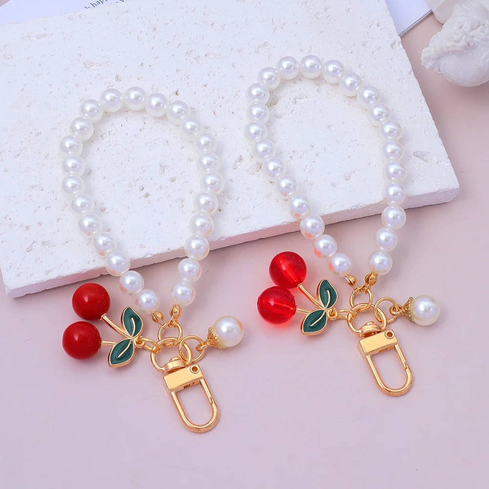 Pearl Chain Keychain with Cherry Charm 2 Pearl Chain Keychain with Cherry Charm - Image 2