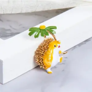 Whimsical Chamomile Hedgehog Brooch