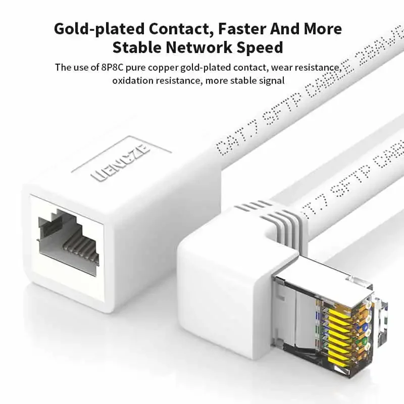 White RJ45 CAT7 Network Connector Cable with Elbow 2 White RJ45 CAT7 Network Connector Cable with Elbow - Image 2