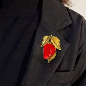 Strawberry Brooch by Drip Oil in Red or Bronze