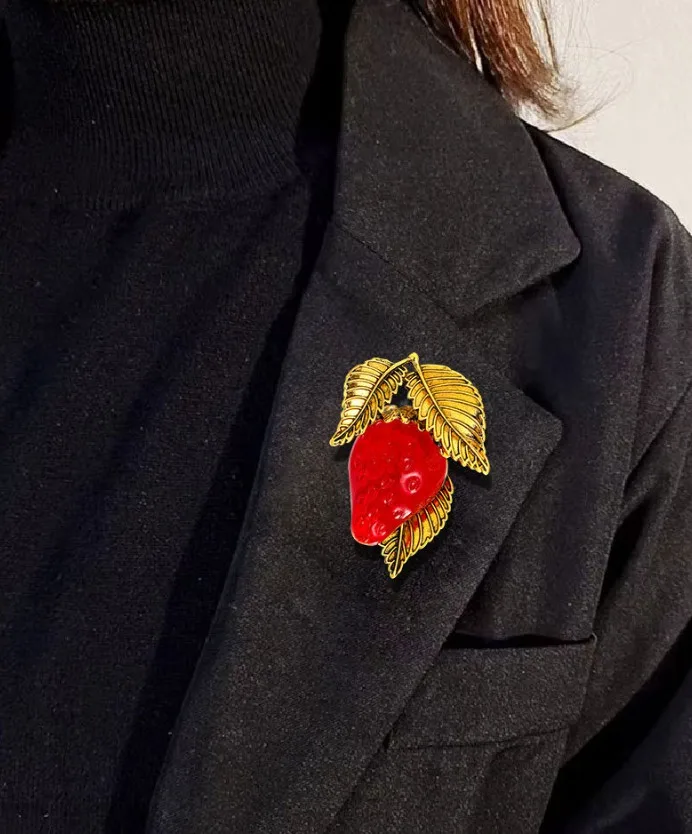 Strawberry Brooch by Drip Oil in Red or Bronze 1 Strawberry Brooch by Drip Oil in Red or Bronze