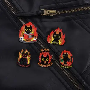 Black Cat Flame Badge for Jackets and Bags 11 S8a22a9185c324aec9b8b263d31b1811f9