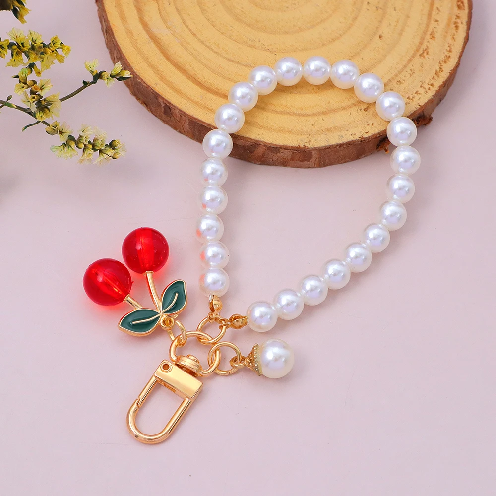 Pearl Chain Keychain with Cherry Charm 8 Pearl Chain Keychain with Cherry Charm - Image 8