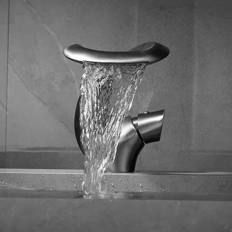 Waterfall Bathroom Faucet in Brushed Gun Grey 3 Waterfall Bathroom Faucet in Brushed Gun Grey - Image 3