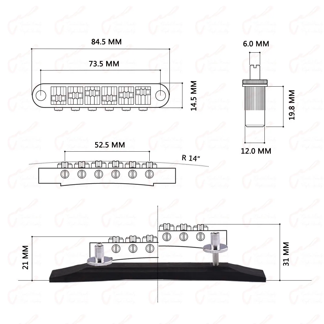GuitarFamily 6-String Tune-O-Matic Bridge 6 GuitarFamily 6-String Tune-O-Matic Bridge - Image 6