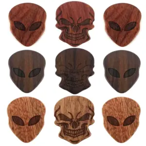Handcrafted Wooden Guitar Pick with Alien & Skull Designs 11 S8d859ee511f0404eb76cd0729bd5377e6