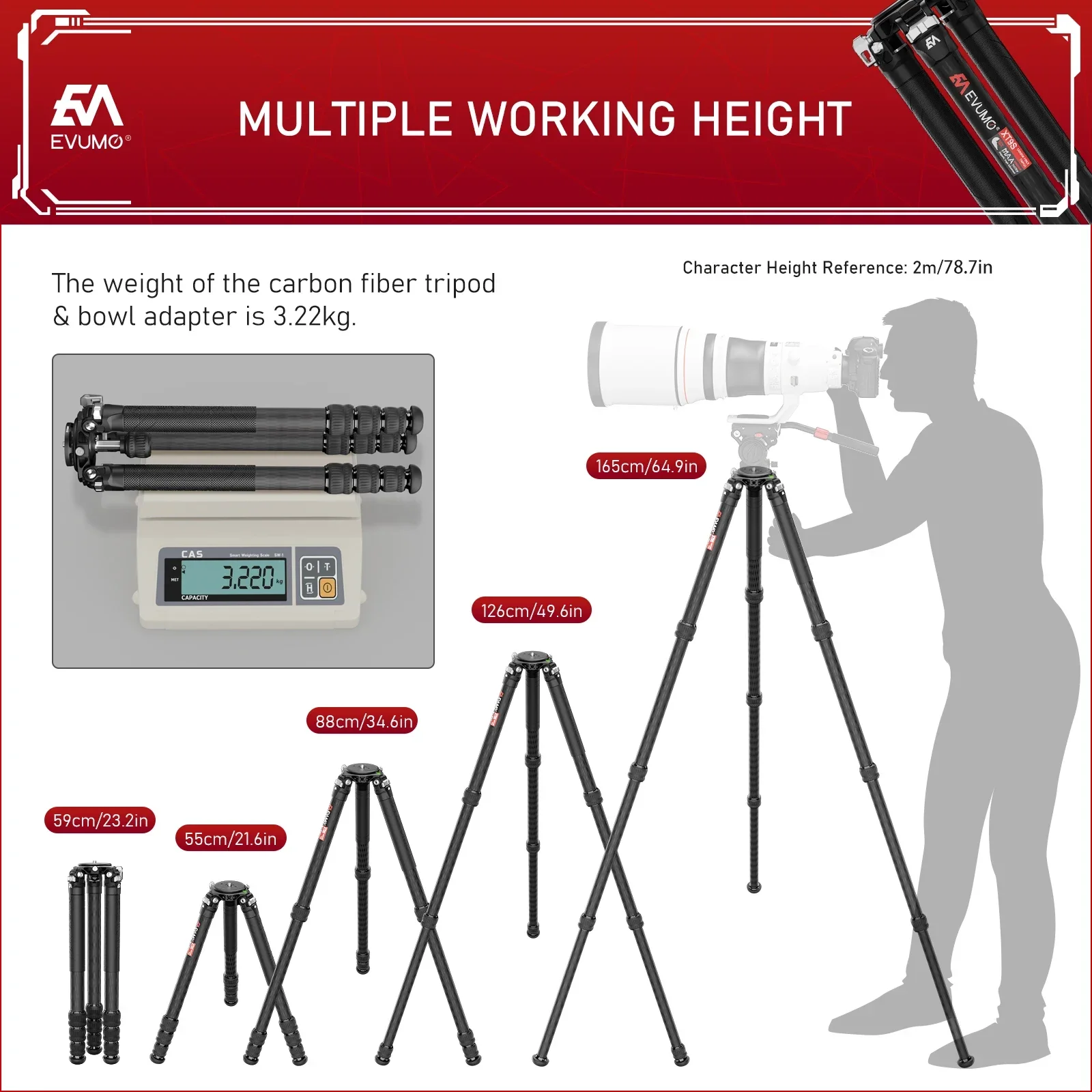 EVUMO XT9S Carbon Fiber Tripod for Cameras 6 EVUMO XT9S Carbon Fiber Tripod for Cameras - Image 6