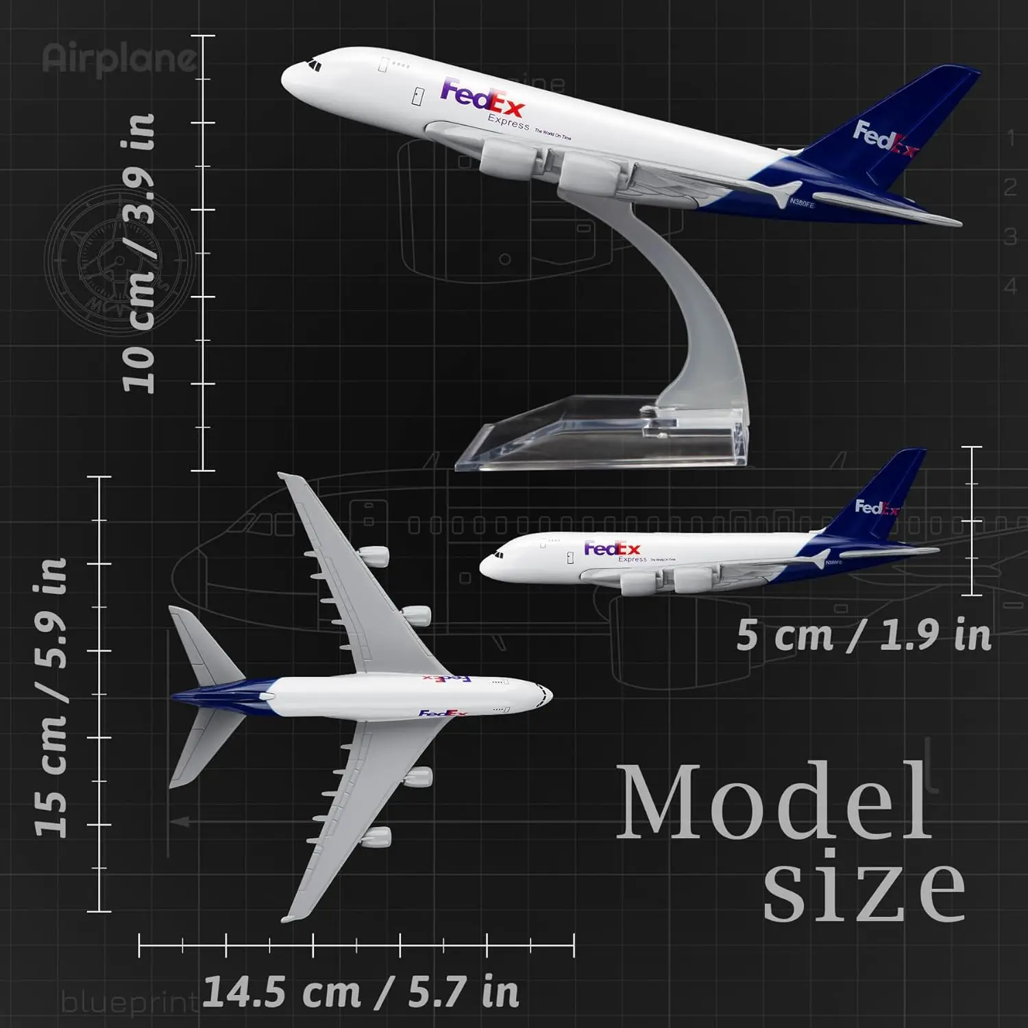 FedEx A380 Diecast Model Aircraft 16cm Scale 6 FedEx A380 Diecast Model Aircraft 16cm Scale - Image 6