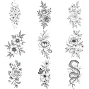 Set of 9 Elegant Line Art Temporary Tattoos 17 S9000fee589334d8f8755692ffc92577ao