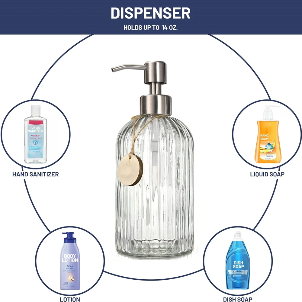 Elegant Glass Soap Dispenser Set with Wooden Tags 4 Elegant Glass Soap Dispenser Set with Wooden Tags - Image 4