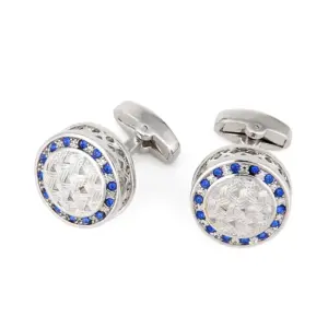 Blue Diamond Silver Cufflinks with Crisscross Texture 11 S90a6b63b5e5243be81af0b75dda221f6O