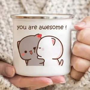 Cute Cat Enamel Mug, 300ml, Pastel Design 13 S9188d898b1c54f0f852d443463a27ab9c