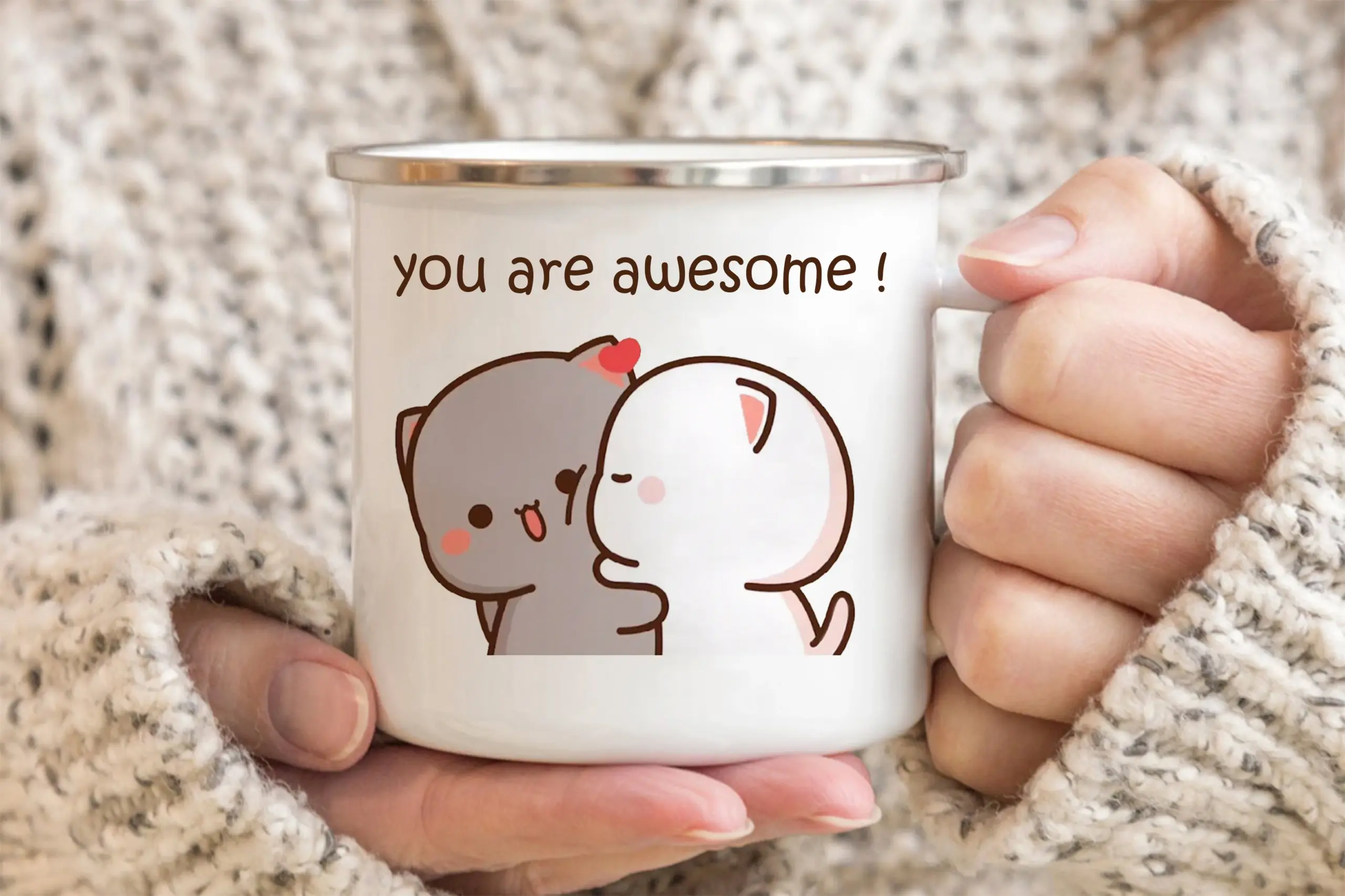 Cute Cat Enamel Mug, 300ml, Pastel Design 4 Cute Cat Enamel Mug, 300ml, Pastel Design - Image 4