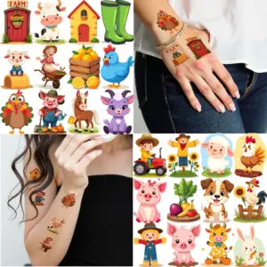 Colorful Farm Cartoon Temporary Tattoos Set 10 S921445c3376d4d8e9e4b256c9fc2207bR