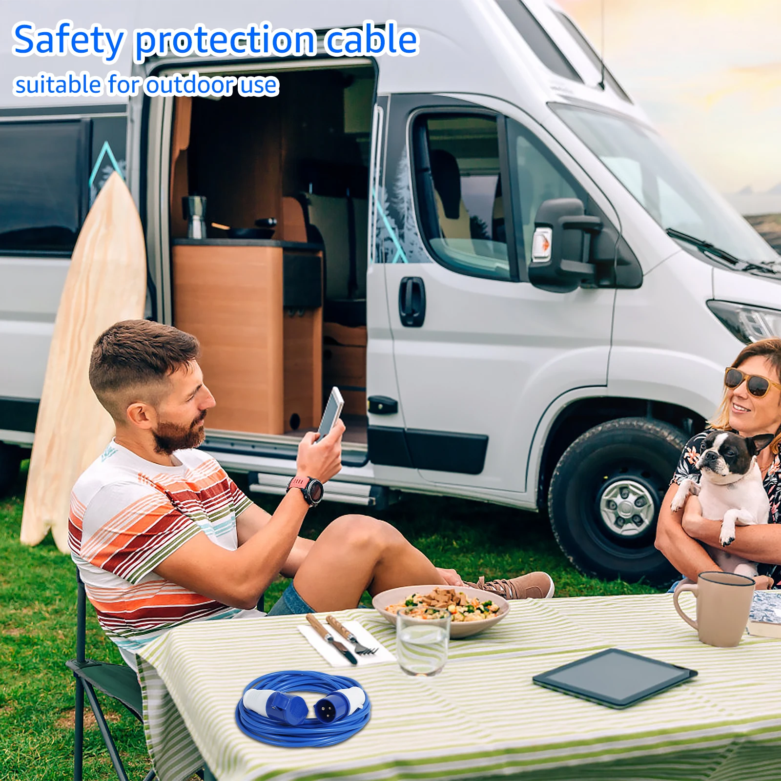 Bright Blue 10m Outdoor Camping Extension Cord 3 Bright Blue 10m Outdoor Camping Extension Cord - Image 3