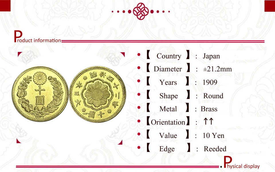 Vintage 1909 Japanese 10 Yen Replica Item 5 Vintage 1909 Japanese 10 Yen Replica Item - Image 5