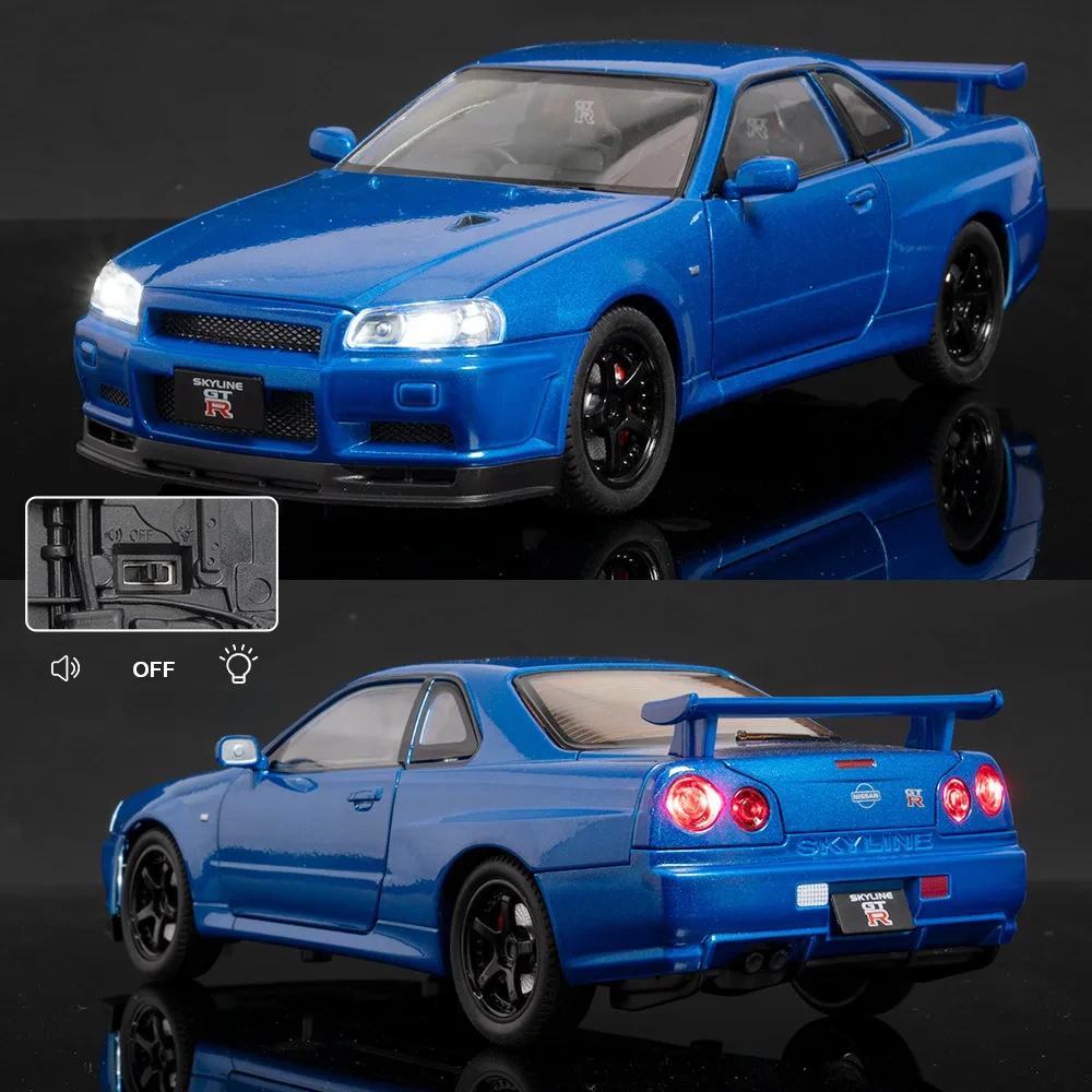 Nissan Skyline GTR R34 Diecast Model 1:24 Blue 2 Nissan Skyline GTR R34 Diecast Model 1:24 Blue - Image 2