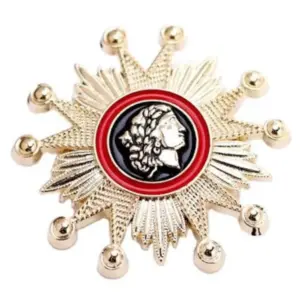 Vintage Starburst Alloy Brooch Pin with Red Accent