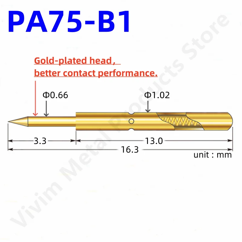 Spring Test Probe 16.3mm, Gold-Plated, 2A Rated 2 Spring Test Probe 16.3mm, Gold-Plated, 2A Rated - Image 2