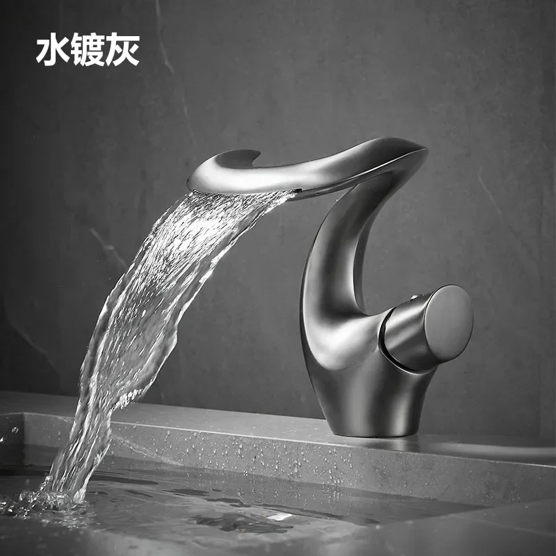 Waterfall Bathroom Faucet in Brushed Gun Grey 8 Waterfall Bathroom Faucet in Brushed Gun Grey - Image 8