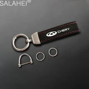 Chery Suede Car Logo Keyring with Red Stitch
