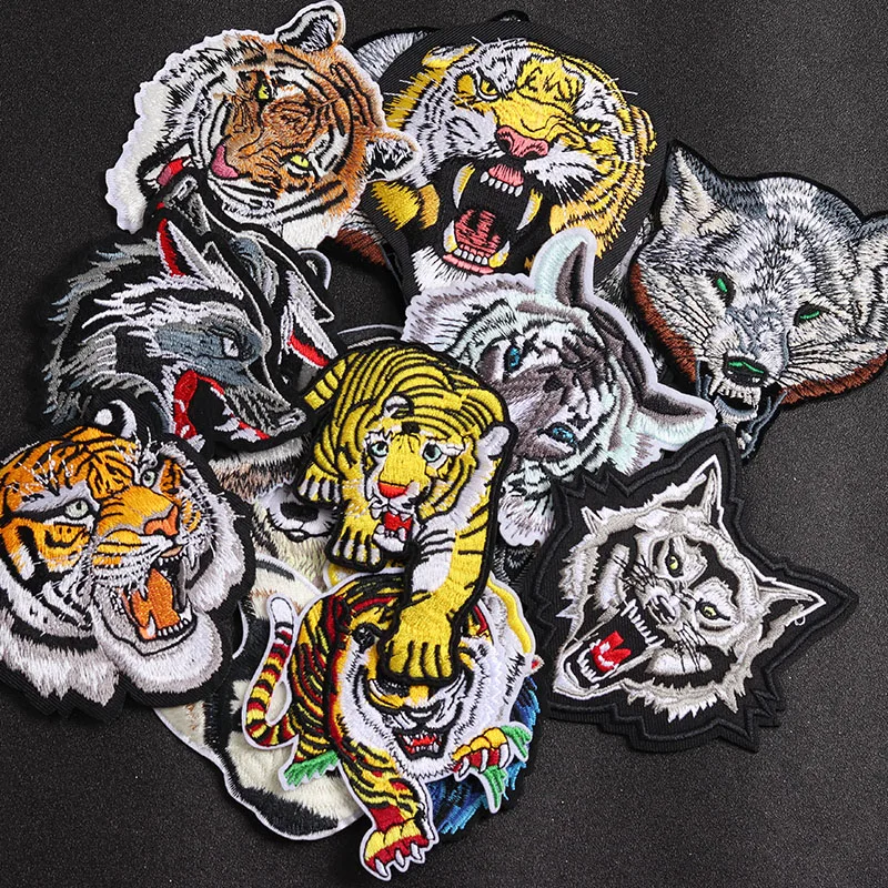Embroidered Tiger and Wolf Head Patches Set 3 Embroidered Tiger and Wolf Head Patches Set - Image 3