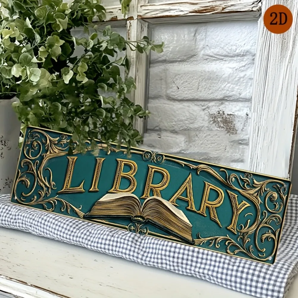 Vintage Library Metal Sign 10x40cm 2 Vintage Library Metal Sign 10x40cm - Image 2