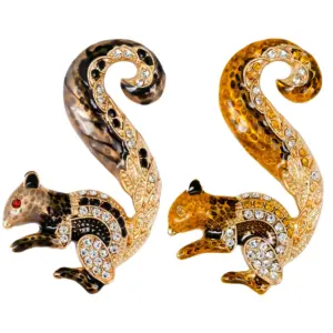 Cartoon Squirrel Brooch with Rhinestones