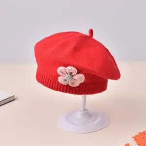 Baby Girl Knit Beret with Floral Embellishments 17 S9a8d680f2b6d4604bf5544ff3edc4509m