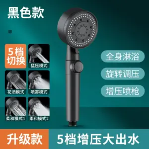 Black High-Pressure Shower Head with 5 Modes 16 S9ae18f1831694a02894c10179ee668587