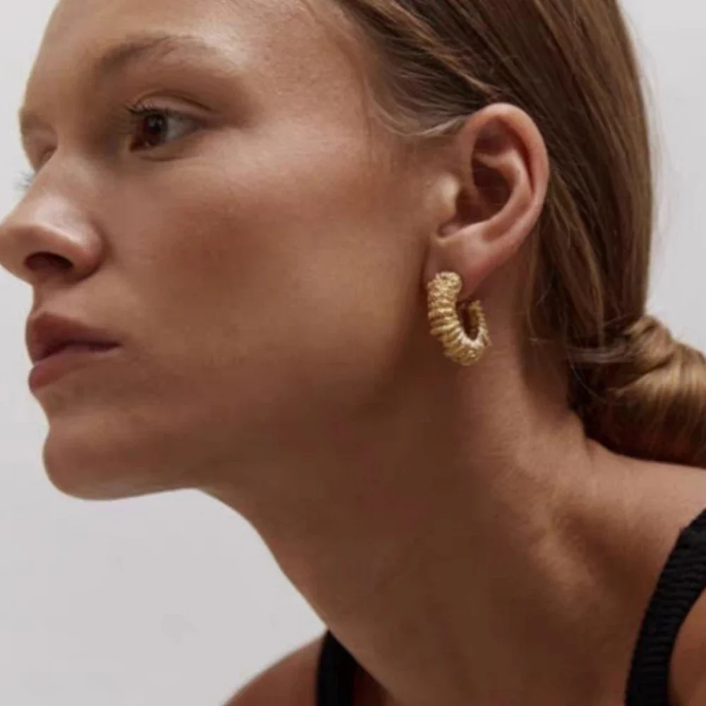 Stainless Steel Lava Texture Hoop Earrings 3 Stainless Steel Lava Texture Hoop Earrings - Image 3